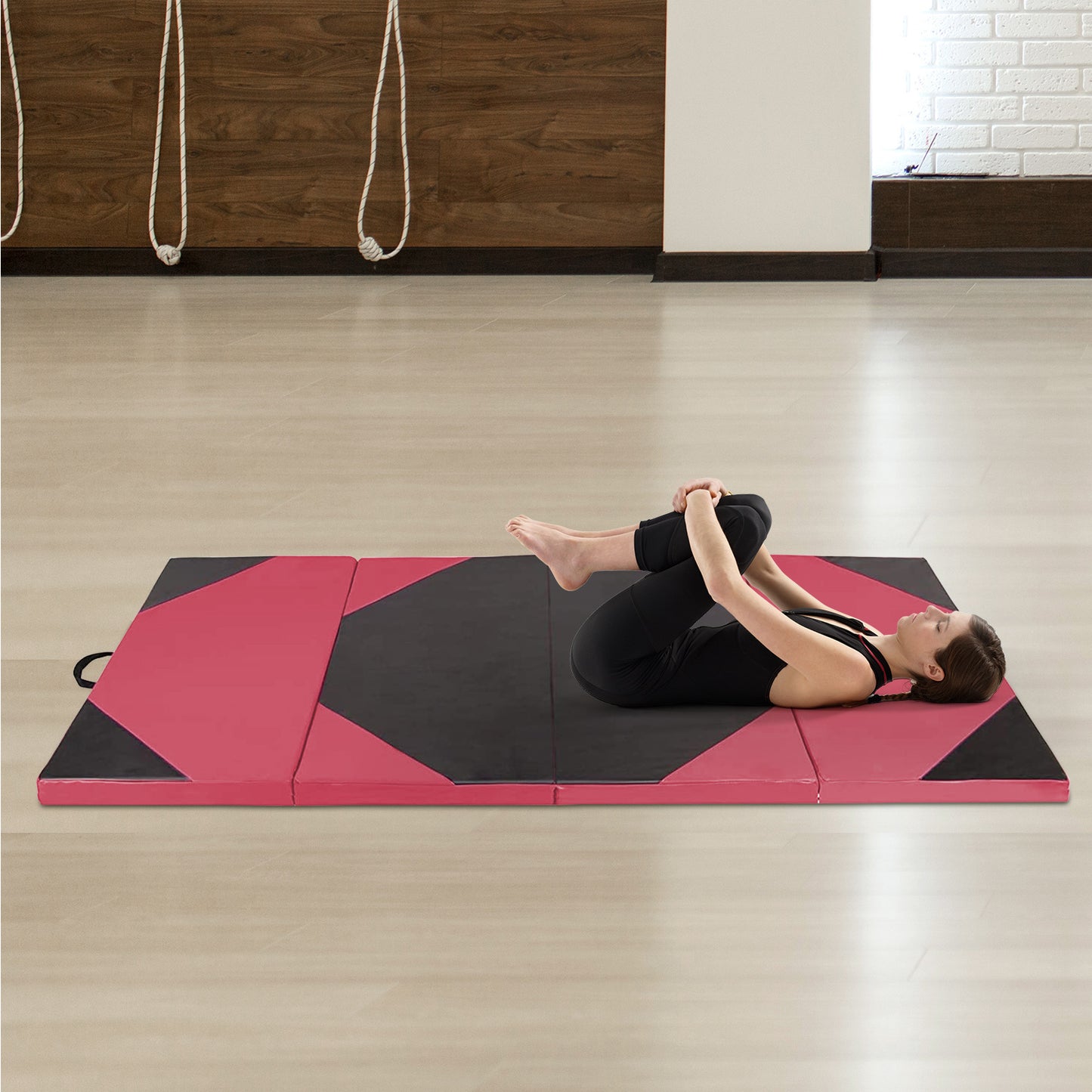 2" Thick Four-Fold Exercise Mat with Carry Strap, Lightweight and Extra Large Size for Tumbling, Martial Arts, Gymnastics, Stretching, Core Workout