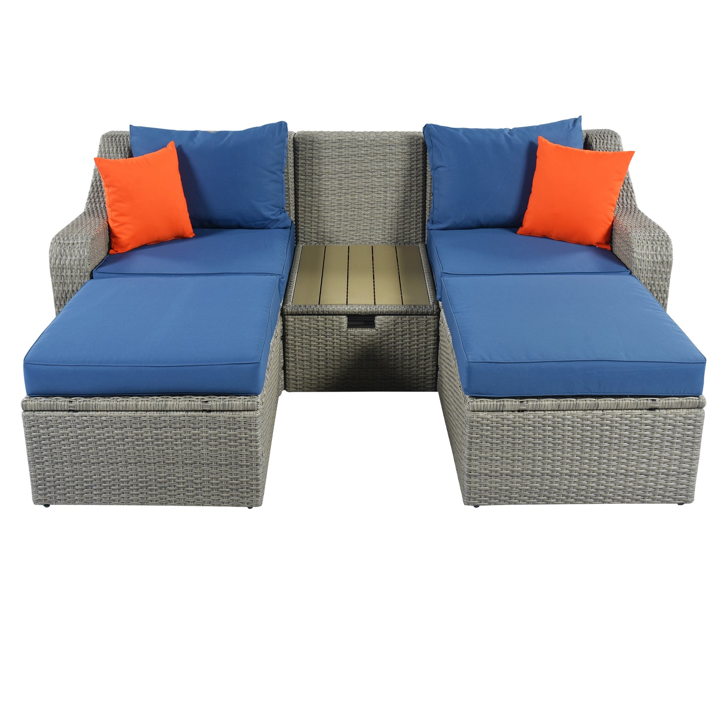 U_STYLE Patio Furniture Sets, 3-Piece Patio Wicker Sofa with  Cushions, Pillows, Ottomans and Lift Top Coffee Table