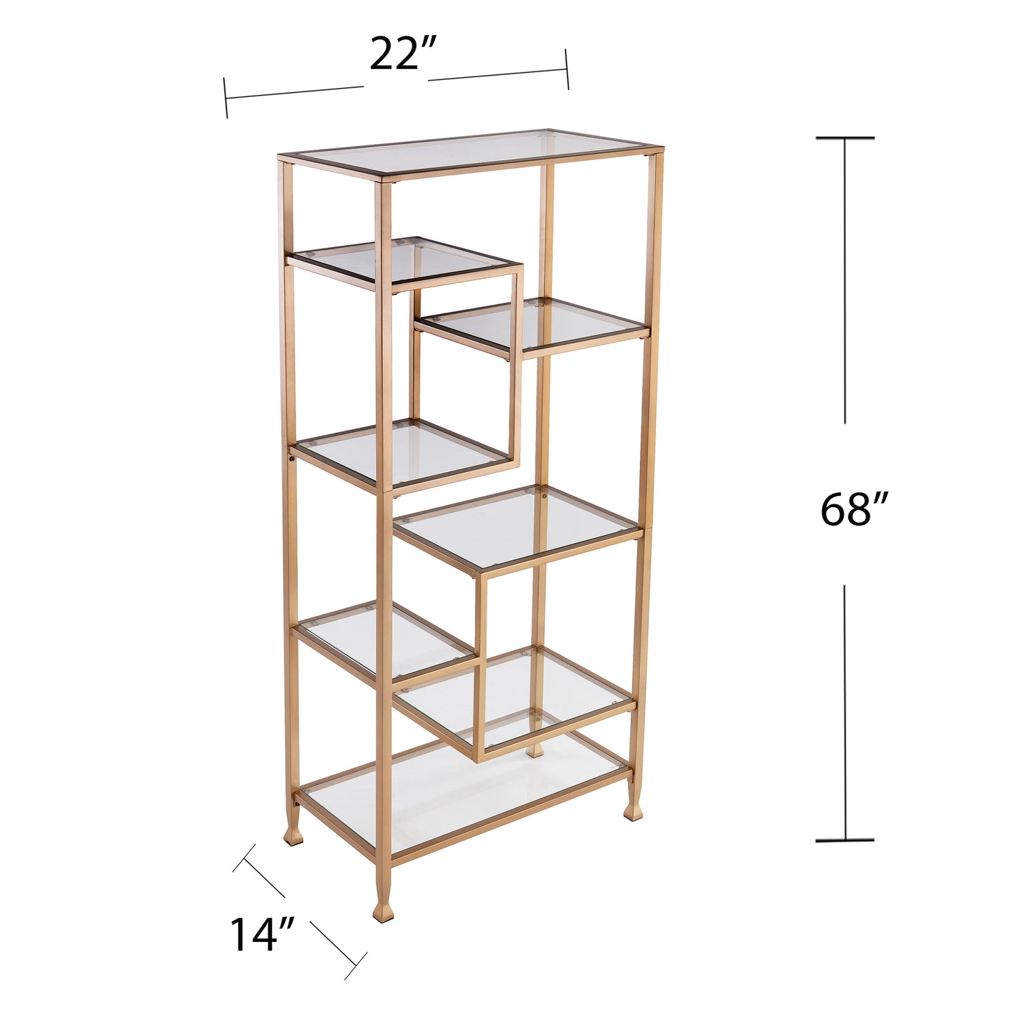 Jaymes Metal/Glass Asymmetrical Étagère/Bookcase - Gold