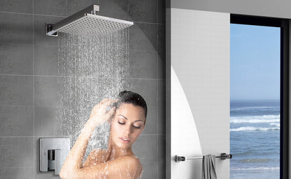 10 Inch Rain Shower Head System Shower Combo Set Bathroom Wall Mount Mixer Shower Faucet Rough-In Valve and Shower Arm Included