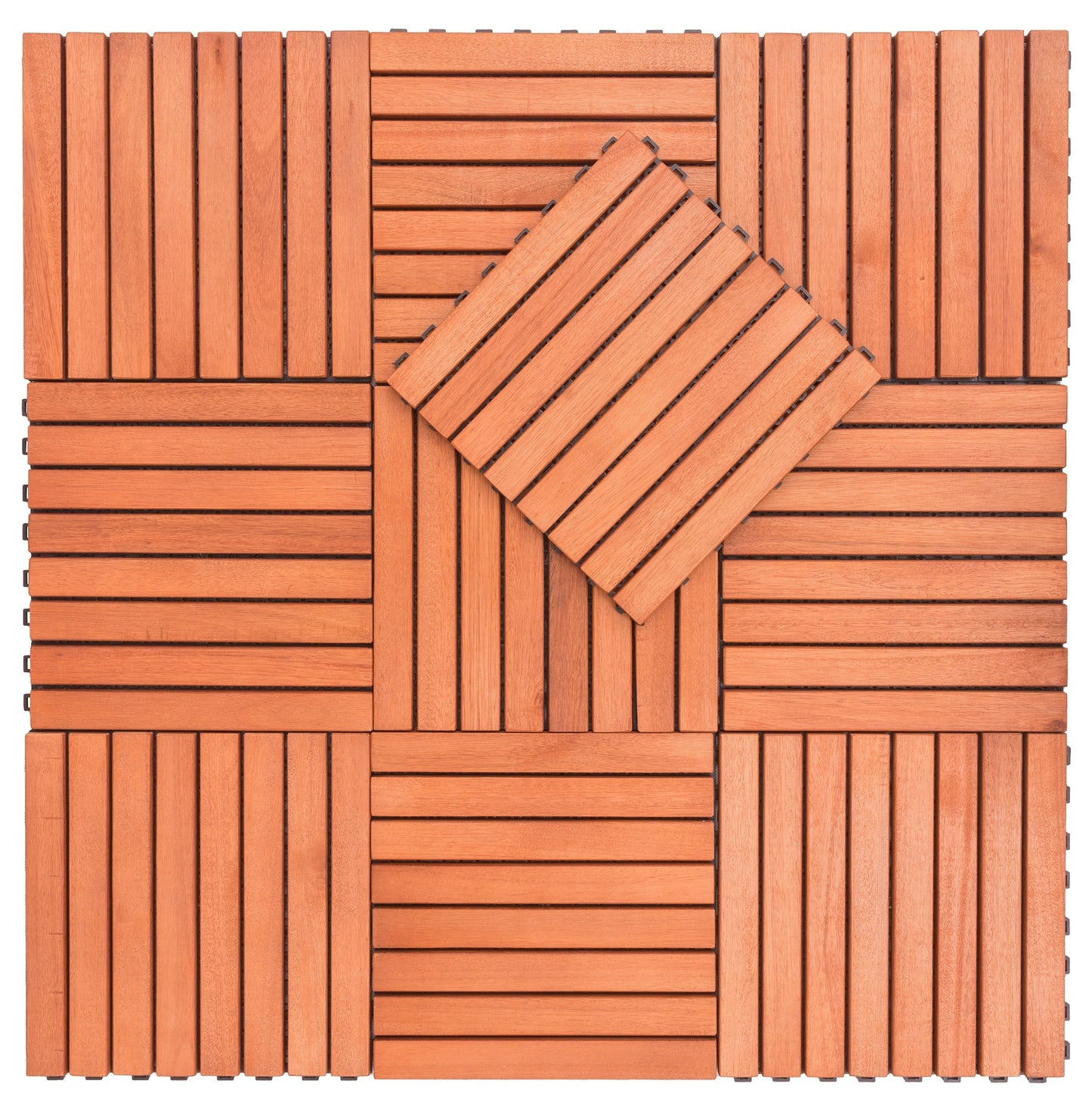 Outdoor Patio 8-Slat Eucalyptus Interlocking Deck Tile (Set of 10 Tiles)