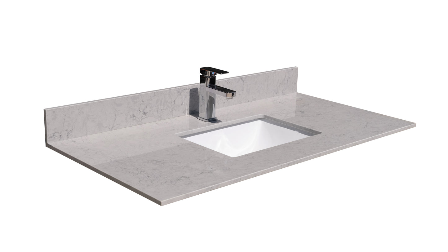 Montary 43 inches bathroom stone vanity top calacatta gray engineered marble color with undermount ceramic sink and single faucet hole with backsplash