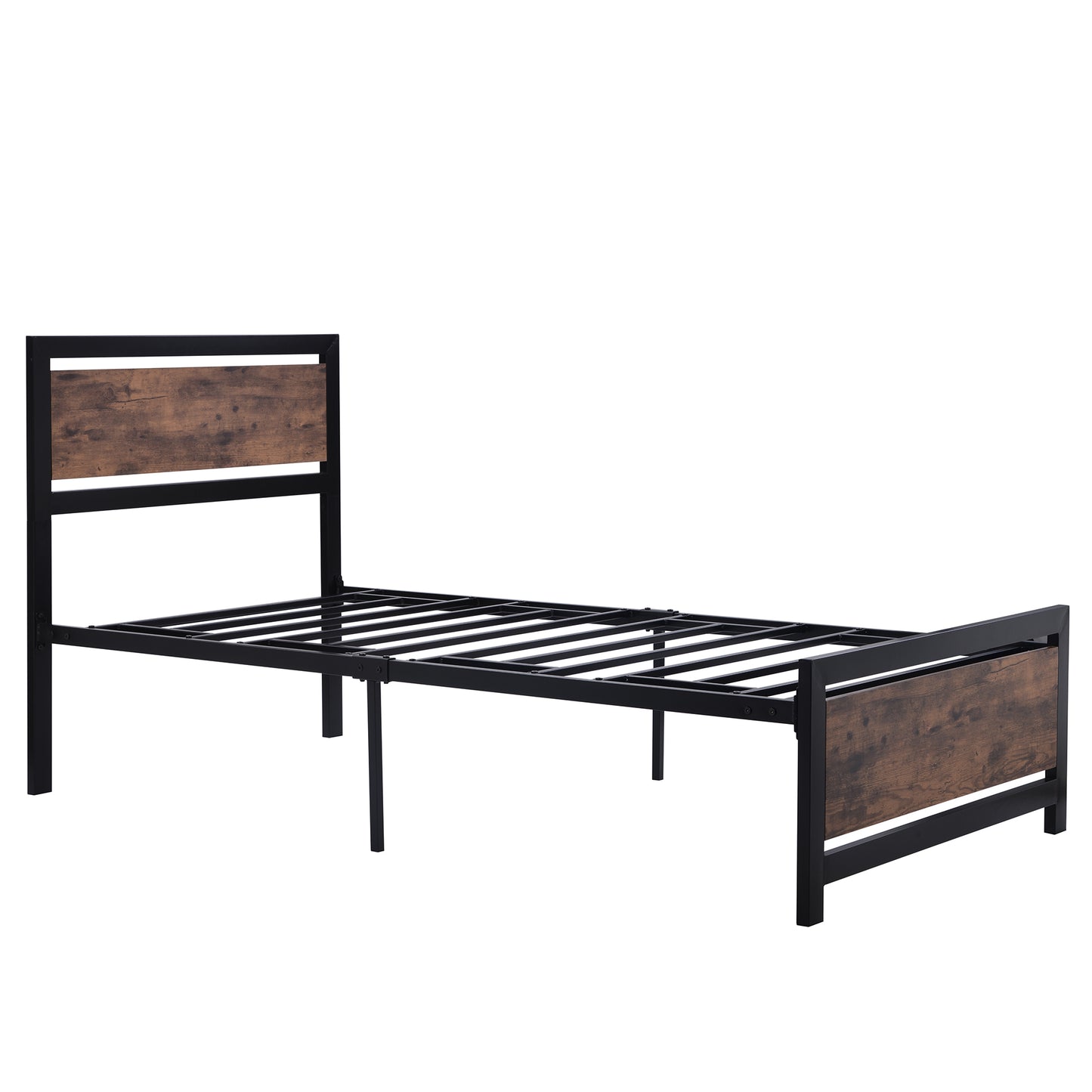 Metal and Wood Bed Frame with Headboard and Footboard ,Twin Size Platform Bed ,No Box Spring Needed, Easy to Assemble(BLACK)