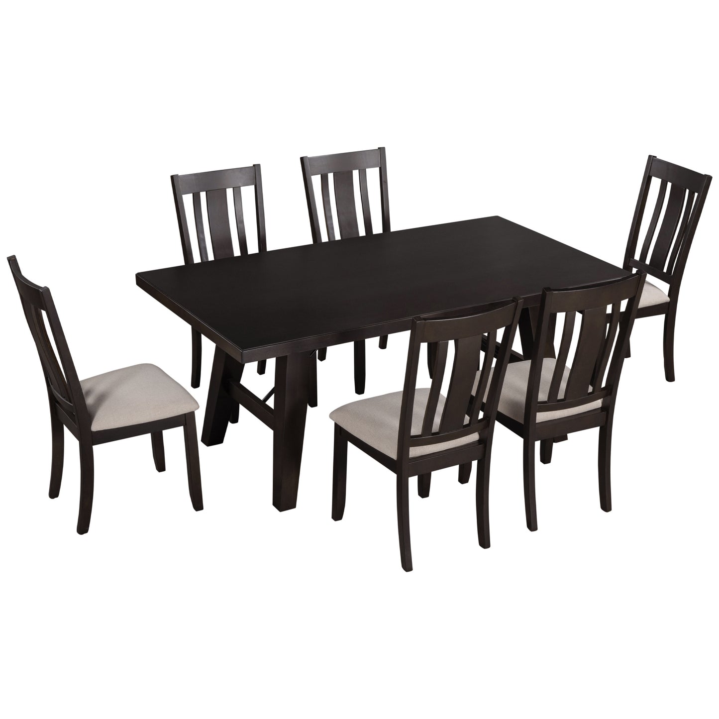 TREXM 7-Piece Dining Room Set - 72" Industrial Style Rectangular Table with Chain Bracket and 6 Dining Chairs (Espresso)