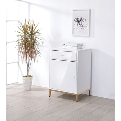 ACME Ottey Cabinet in White High Gloss & Gold 92543