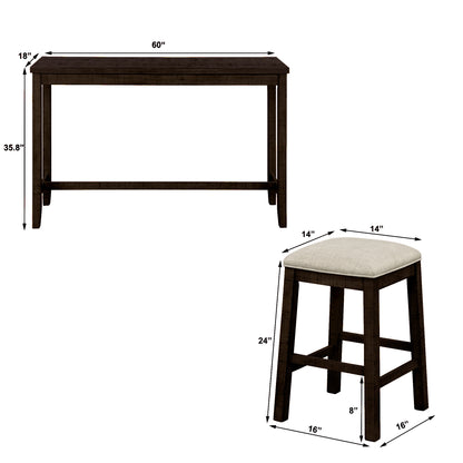 TOPMAX 4 Pieces Counter Height Table with Fabric Padded Stools, Rustic Bar Dining Set with Socket, Brown