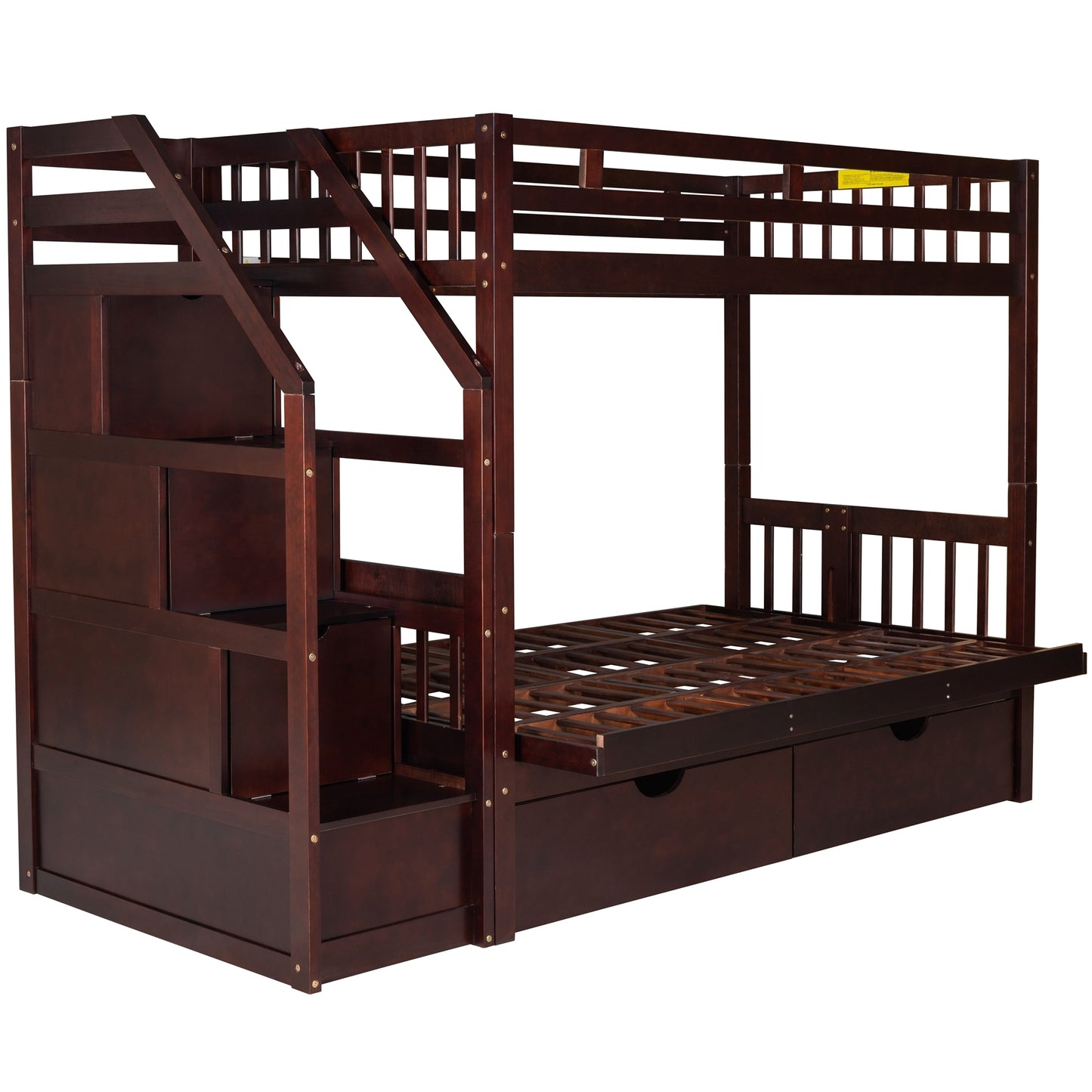 Twin over Full Bunk Bed with Two Drawers and Staircase, Down Bed can be Converted into Daybed,Espresso