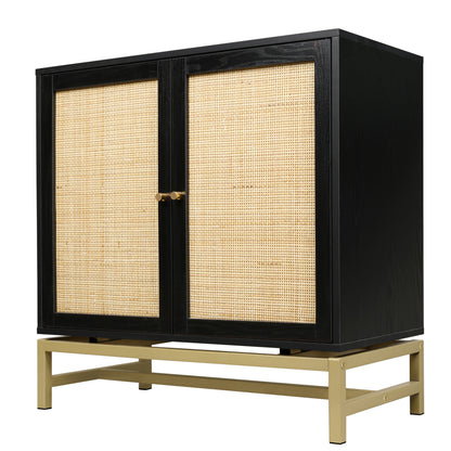 2 Door Cabinet,Natural Rattan 2 Door high cabinet，Built-in adjustable shelf，Easy Assembly，Free Standing Cabinet for Living Room Bedroom,Hallway