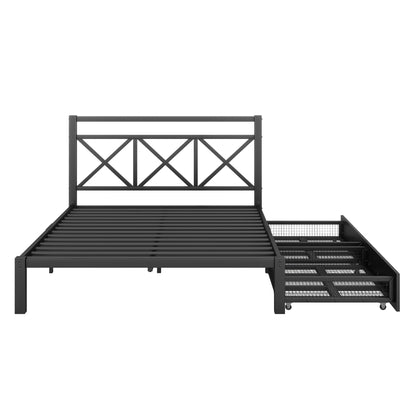 Metal Platform Bed with 2 Drawers, Full (Black)