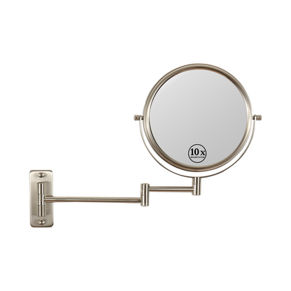 8-inch Wall Mounted Makeup Vanity Mirror, 1X / 10X Magnification Mirror, 360° Swivel with Extension Arm (Brushed Nickel)