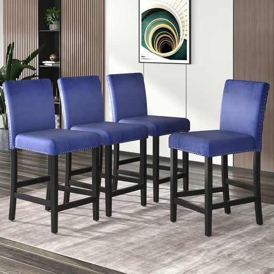 TOPMAX 4 Pieces Wooden Counter Height Upholstered Dining Chairs for Small Places, Blue+Black Legs