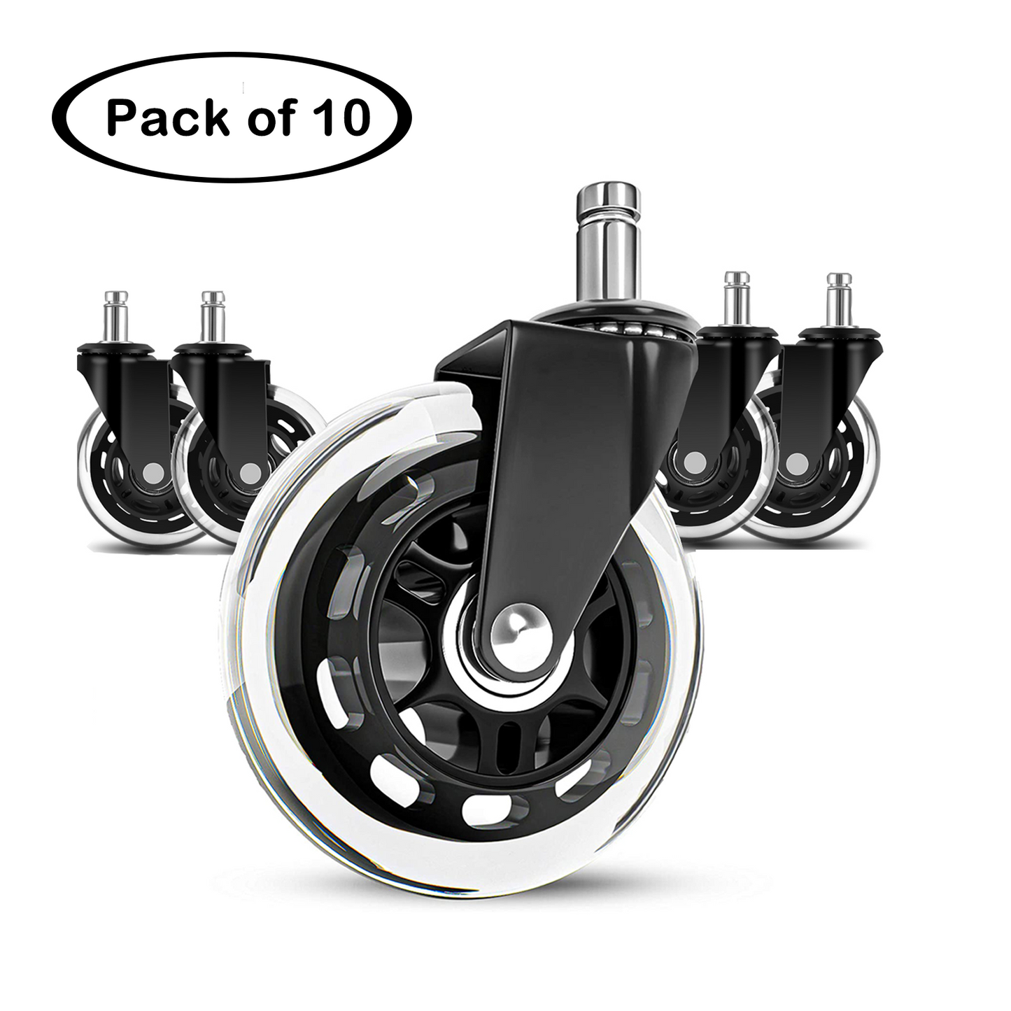 LPHY Office Chair Wheels (Set of 5) - 3'' Smooth Rolling Heavy Duty Casters - Safe for All Floors Including Hardwood - Universal Stem 7/16 Inch, Black