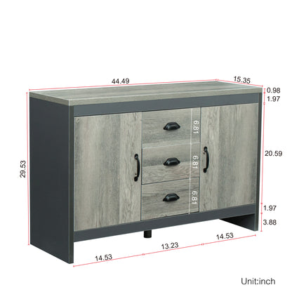 Side cabinet for dining room, kitchen, double doors with drawers