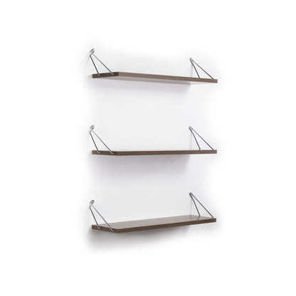 Altai Floating Wall Decor Wall Mounted Rustic Decorative Hanging Metal Bracket Triple Shelfs for Books, Walnut/Chrome