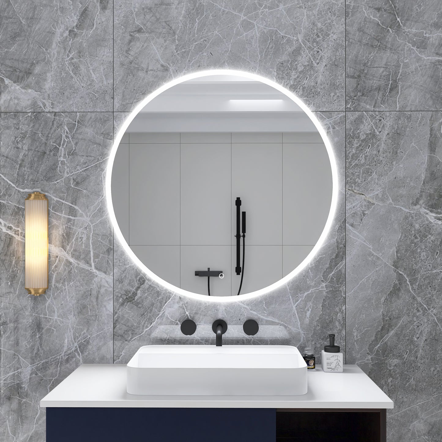 24 in. Round Wall-Mounted Dimmable LED Bathroom Vanity Mirror with Defogger and Bluetooth Music Speaker