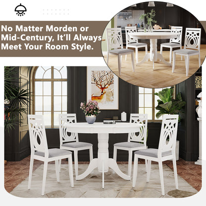 TOPMAX Mid-Century 5-Piece Extendable Round Dining Table Set with 4 Upholstered Dining Chairs for Small Places, White