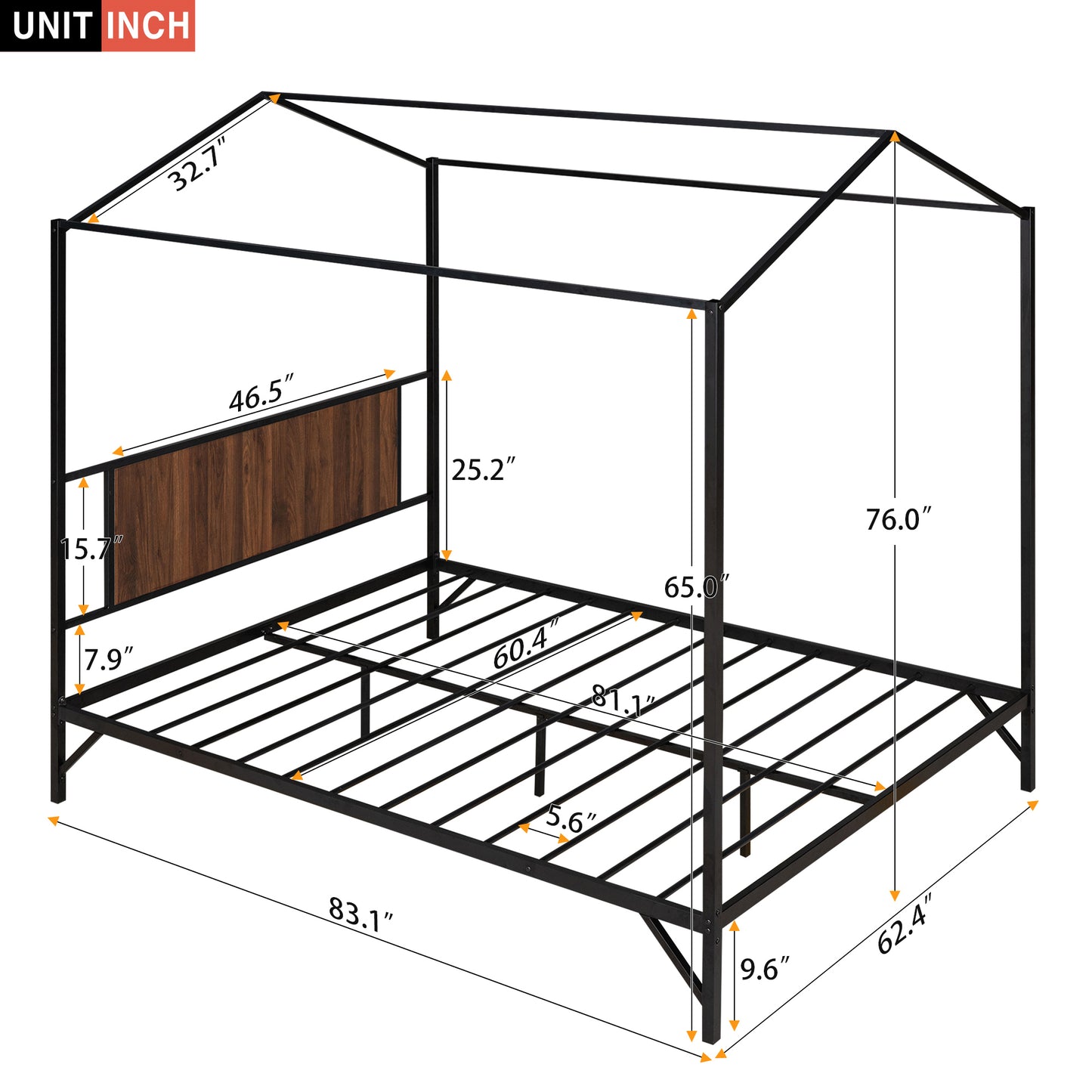 Queen Size Metal House Shape Platform Bed,Black