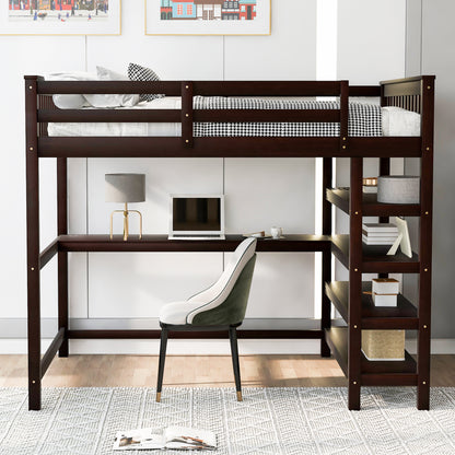 Full Size Loft Bed with Storage Shelves and Under-bed Desk, Espresso(OLD SKU:SM000246AAP-1)