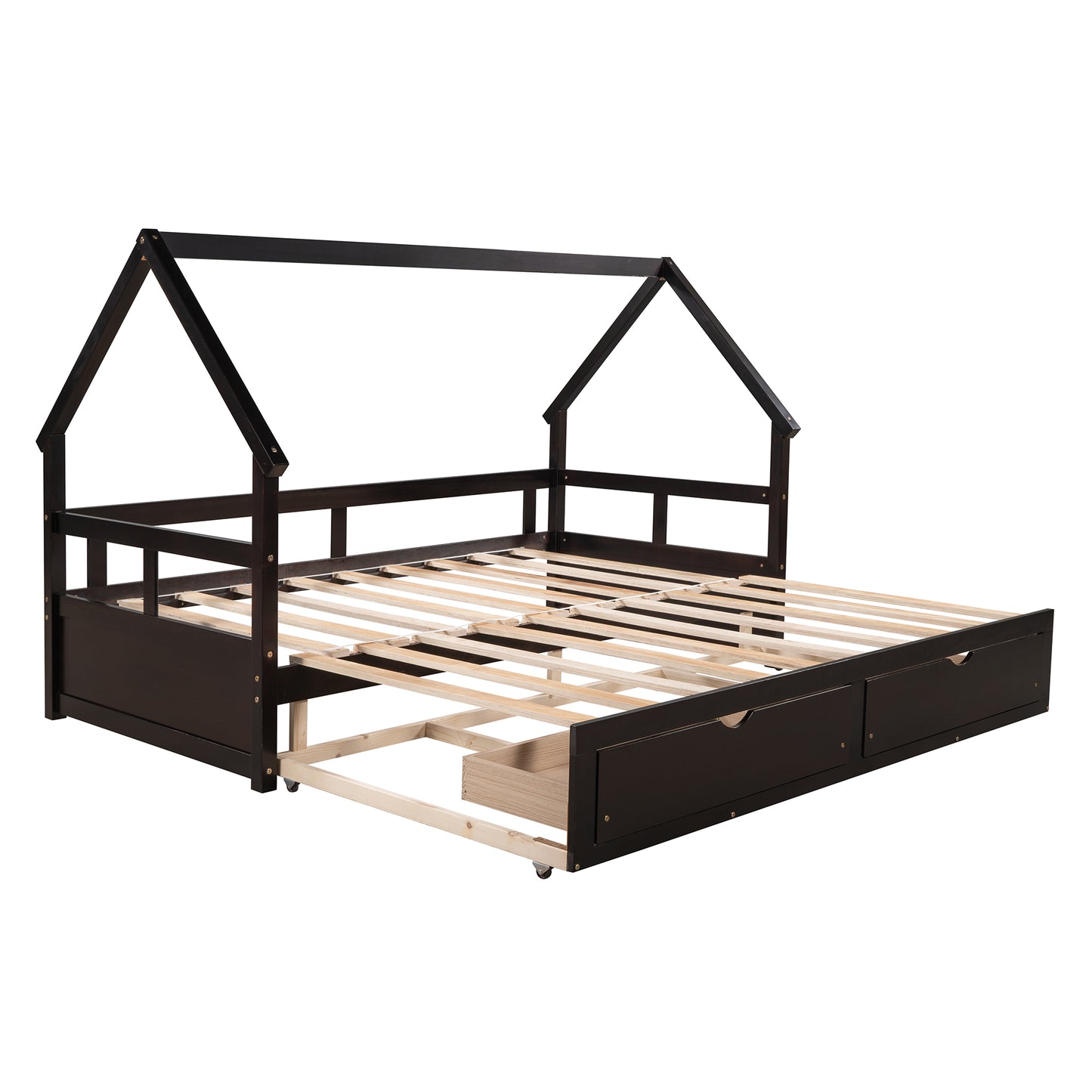 Extending Wooden Daybed with Two Drawers, Espresso