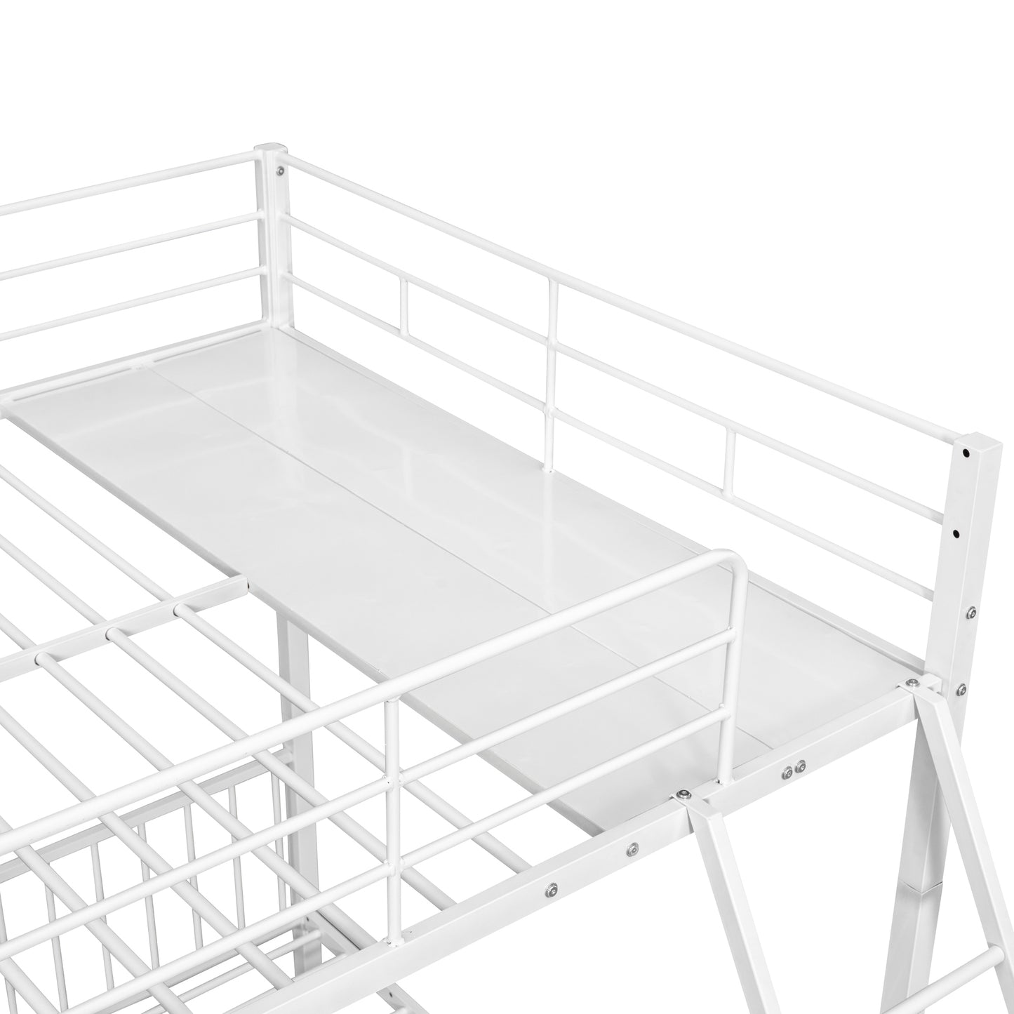 Full Over Twin & Twin Bunk Bed, Metal Triple Bunk Bed with Drawers and Guardrails, White