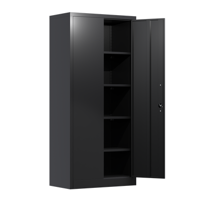 Metal Garage Storage Cabinet with 2 Doors and 4 Adjustable Shelves, Steel Lockable File Cabinet Tool Cabinets Black