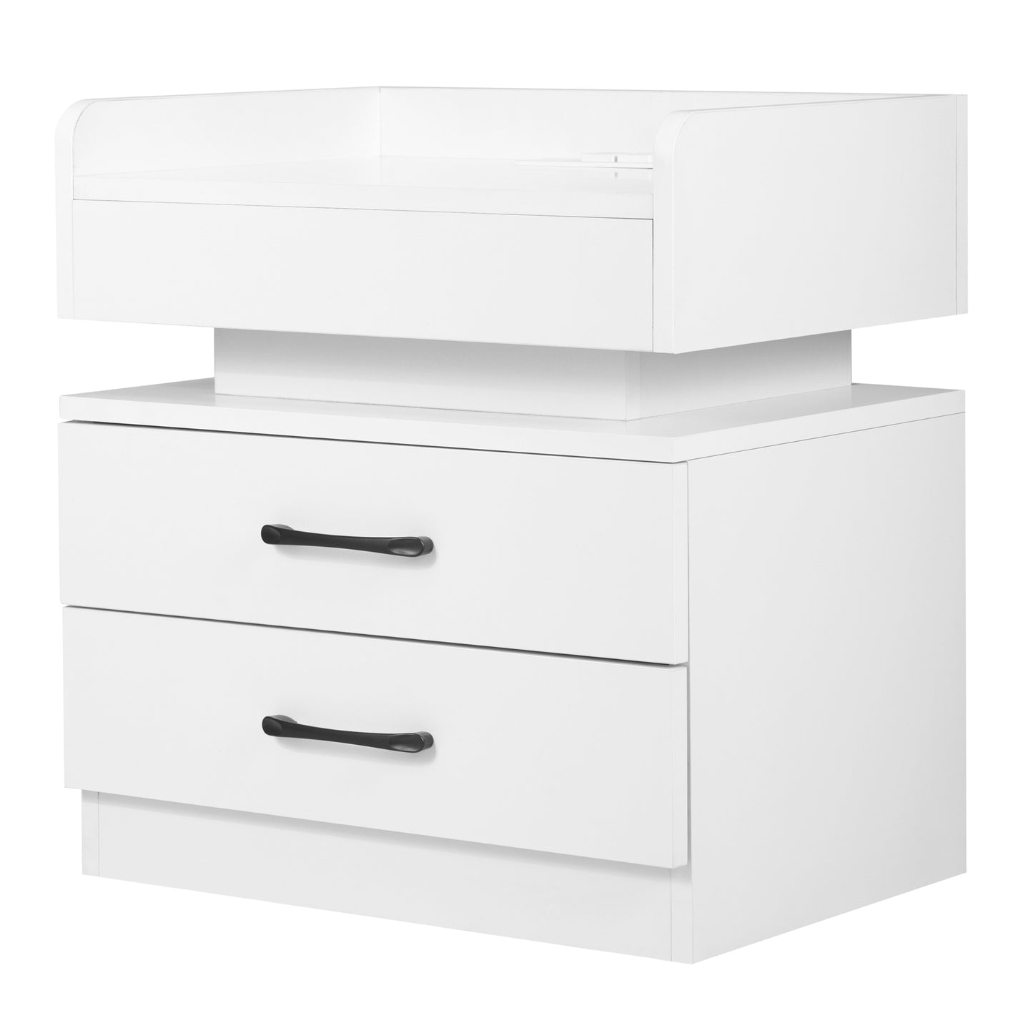 Nightstand with 2 Drawers,USB Charging Ports, Wireless Charging and Remote Control LED Light-White