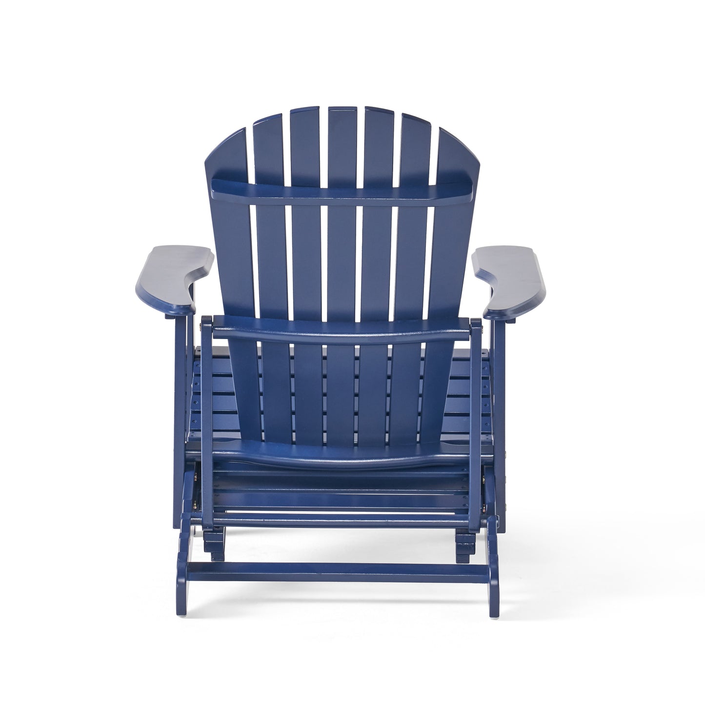 Katherine Outdoor Acacia Adirondack Blue Lounge Chair with Pull Out Footstool