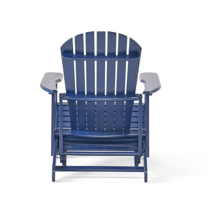 Katherine Outdoor Acacia Adirondack Blue Lounge Chair with Pull Out Footstool