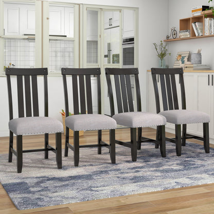 TREXM Set of 4 Fabric Upholstered Dining Chairs with Sliver Nails and Solid Wood Legs (Espresso)