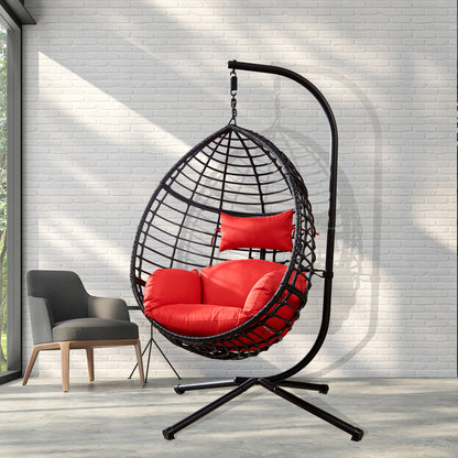 Swing Egg Chair With Stand, High-Quality Modern Design, 37.4x37.4x76.77 (Red)