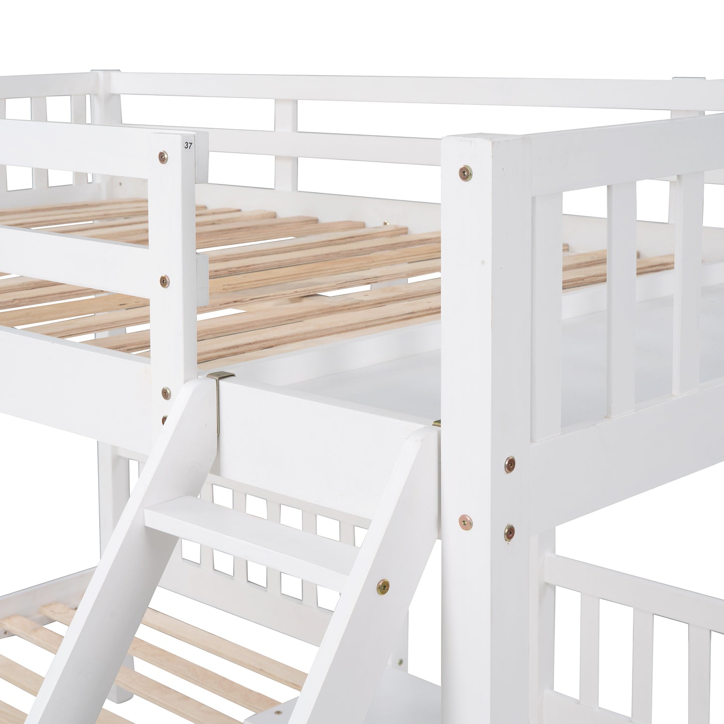 Full Over Twin & Twin Bunk Bed, Wood Triple Bunk Bed with Drawers and Guardrails  (White) （OLD SKU:LP000143AAK）