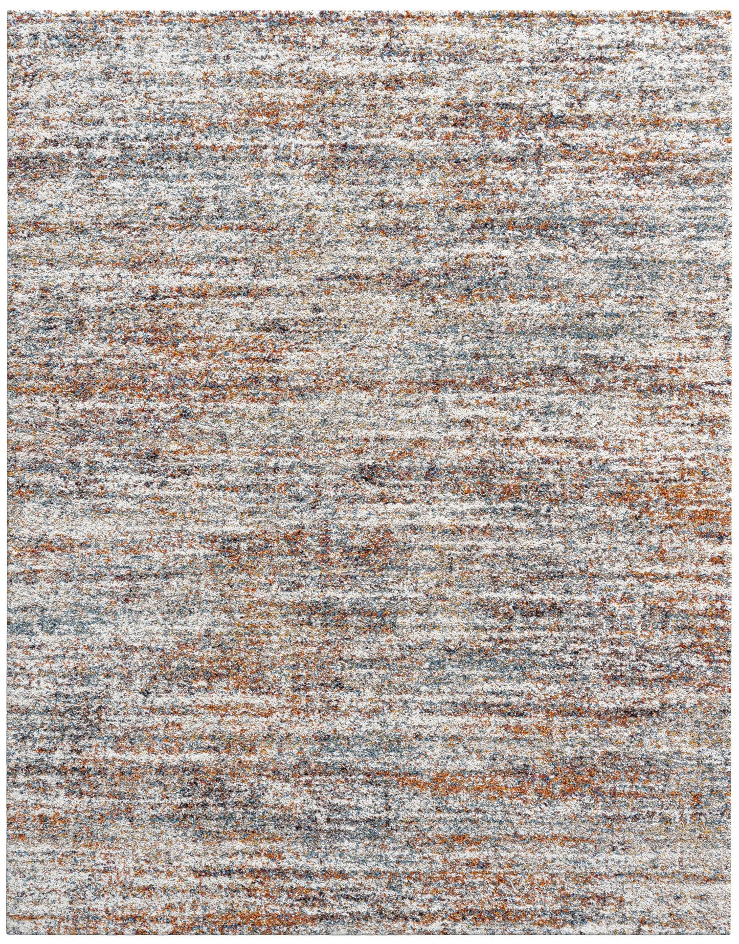 Ezra Ivory, Blue, Orange, and Rust Olefin Shag Area Rug 8x10