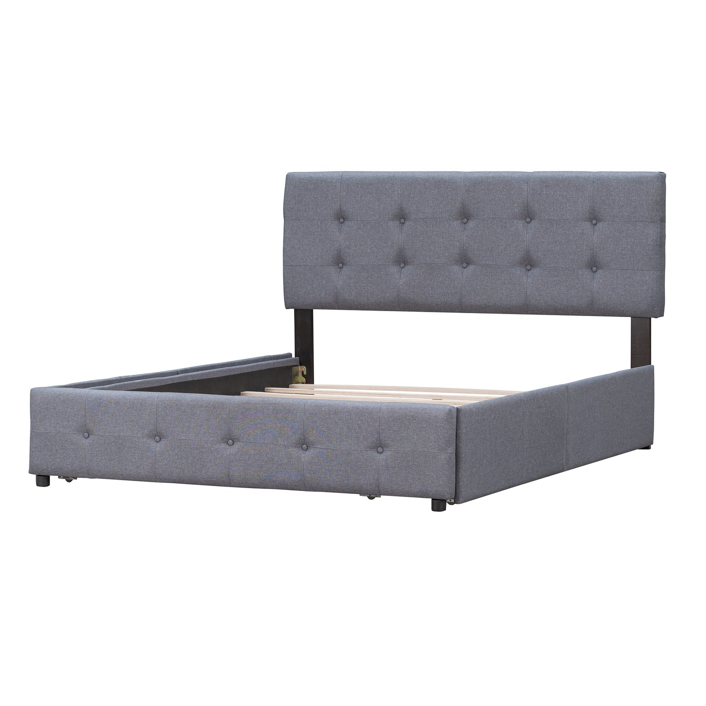 Upholstered Platform Bed with Classic Headboard and 4 Drawers, No Box Spring Needed, Linen Fabric, Queen Size Dark gray(OLD SKU :LP000114AAE)