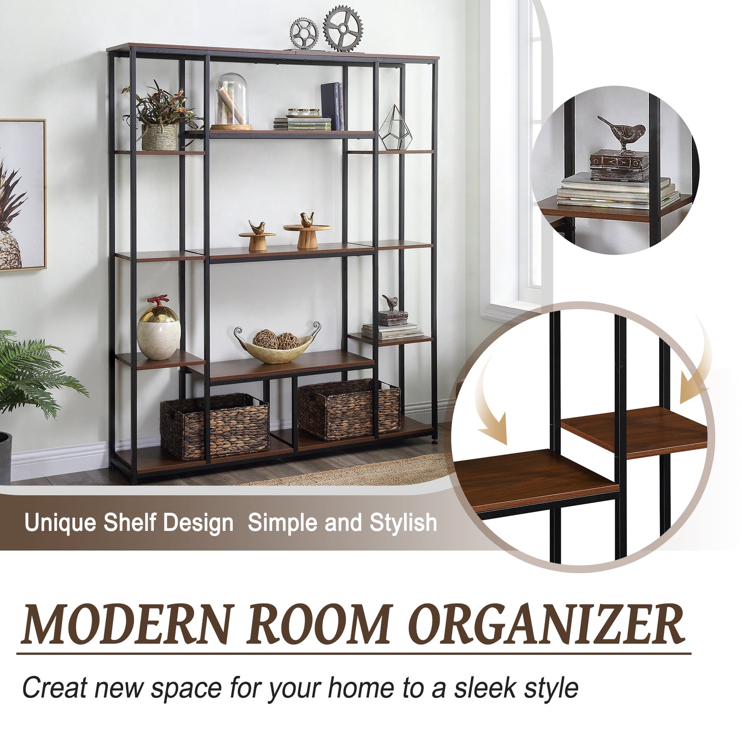 [VIDEO] Bookcase and Bookshelf, Home Office 5 Tier Bookshelf, Open Freestanding Storage Shelf with Metal Frame, Brown