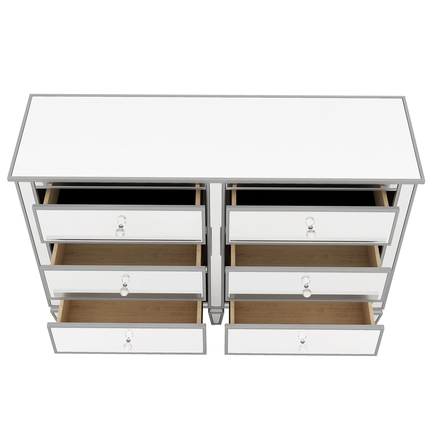 Elegant Mirrored Dresser with 6 Drawers, Modern Silver Finished Dresser 56.1“L x 18.1” W x 36.4” H for Living Room Bedroom