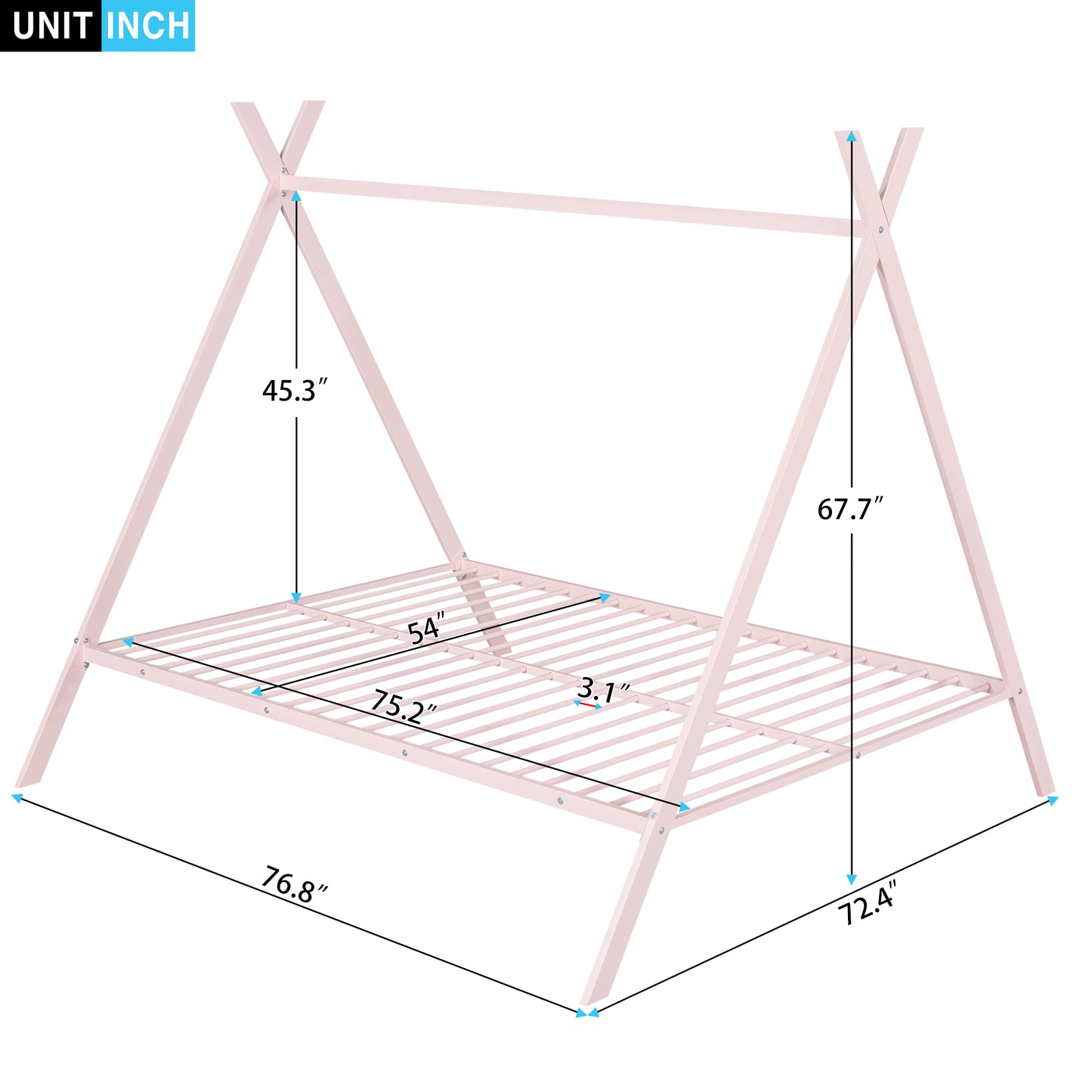 House Bed Tent Bed Frame Full Size Metal Floor Play House Bed with Slat for Kids Girls Boys , No Box Spring Needed Pink