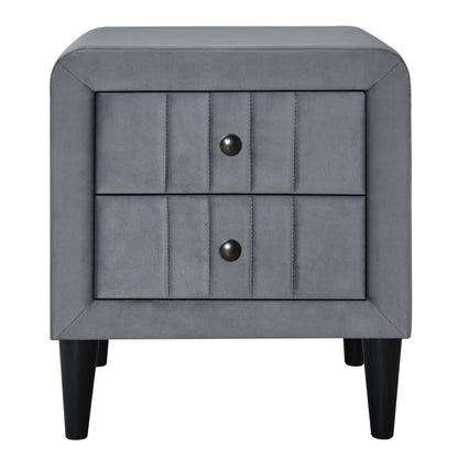 Upholstered Wooden Nightstand with 2 Drawers,Fully Assembled Except Legs and Handles,Velvet Bedside Table-Gray