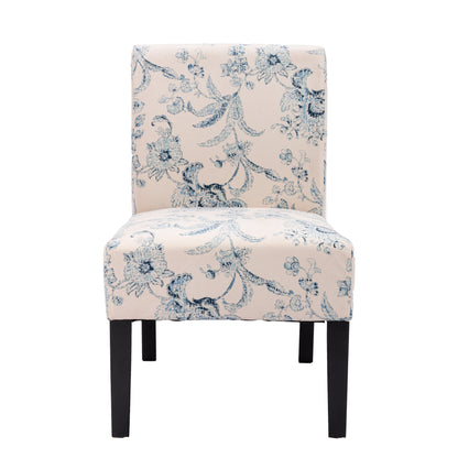 HengMing Traditional Fabric Accent Chair, Print, .Modern Slipper Side Chairs for Living Room Bedroom/Home Office, White/Blue/Floral，Set of 2.