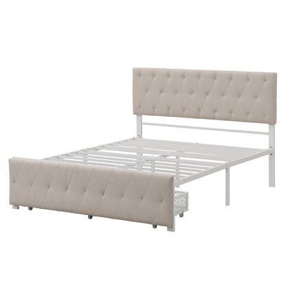 Full Size Storage Bed Metal Platform Bed with a Big Drawer - Beige