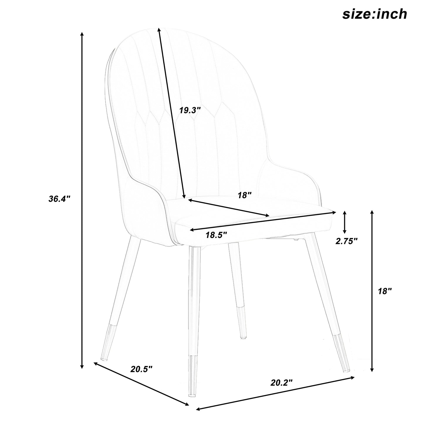 TREXM Modern Style Wing-chair Curved PU Leather Dining Chair with Two Armrests and Metal Legs  (Gray)