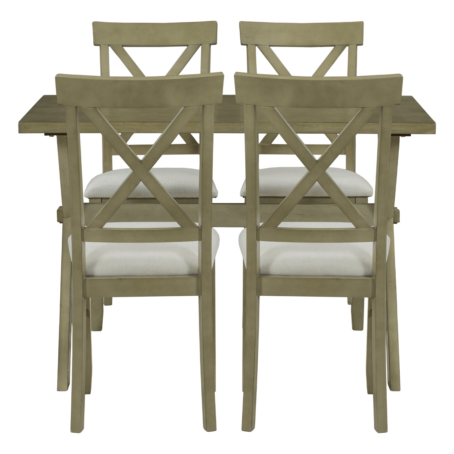 TOPMAX 5 Pieces Farmhouse Rustic Wood Kitchen Dining Table Set with Upholstered 4 X-back Chairs, Gray Green