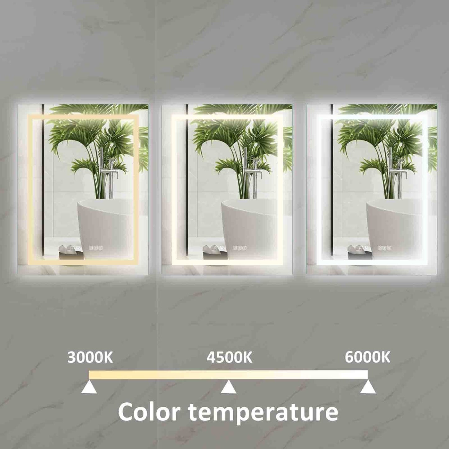 LED Bathroom Vanity Mirror, 36 x 28 inch, Anti Fog, Night Light, Time,Temperature,Dimmable,Color Temper 3000K-6400K,90+ CRI,Vertical Wall Mounted Only