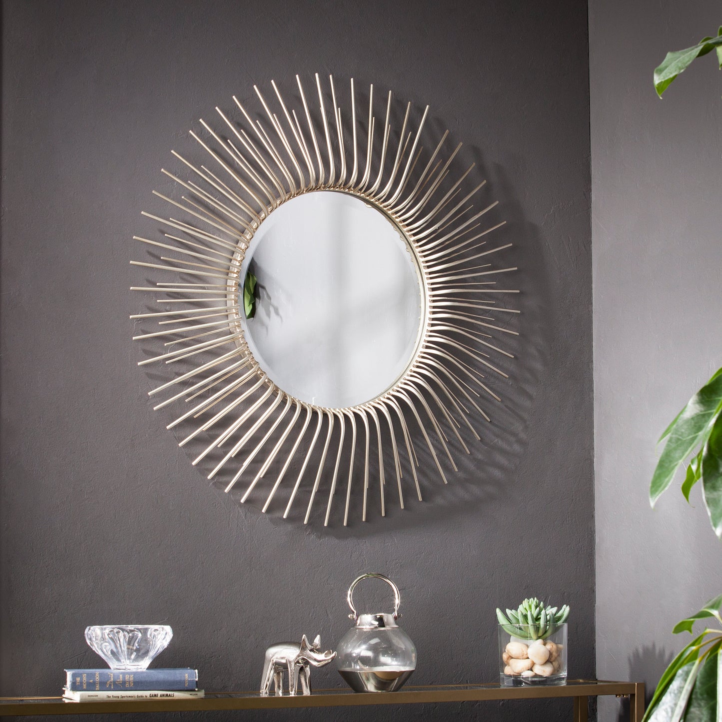 Trevella Round Oversized Sunburst Wall Mirror - Champagne Gold