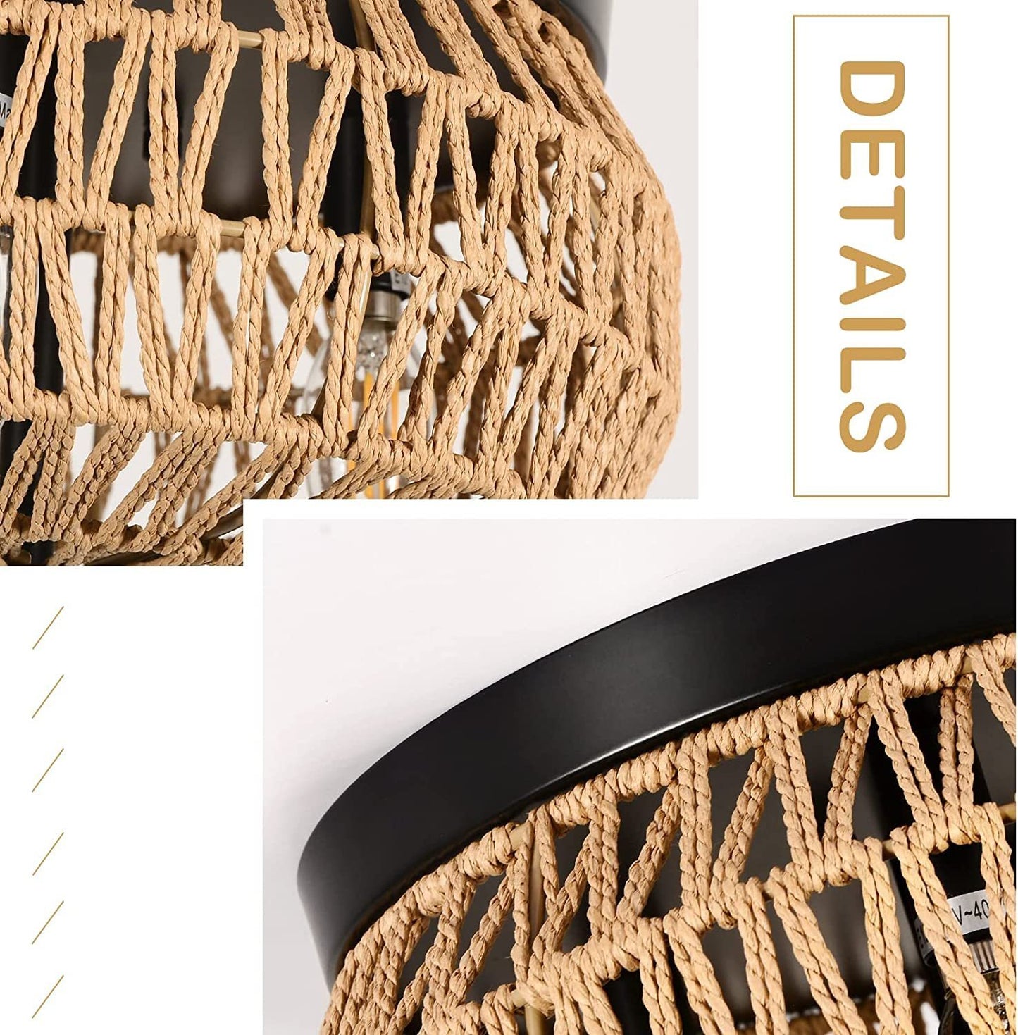 3-Lights Rattan Flush Mount  Light