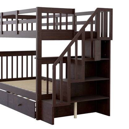 Stairway Twin-Over-Twin Bunk Bed with Twin size Trundle for Bedroom, Dorm, Adults, Espresso( old sku: LP000209AAP )