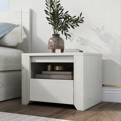 3 Pieces Off White Simple Style Manufacture Wood Bedroom Sets with Twin bed, Nightstand and Chest