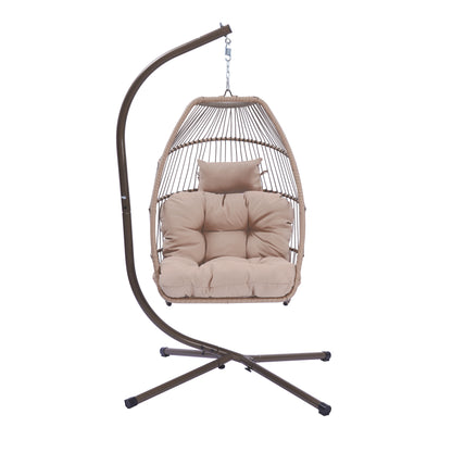 Outdoor Patio Wicker Folding Hanging Chair,Rattan Swing Hammock Egg Chair With Cushion And Pillow