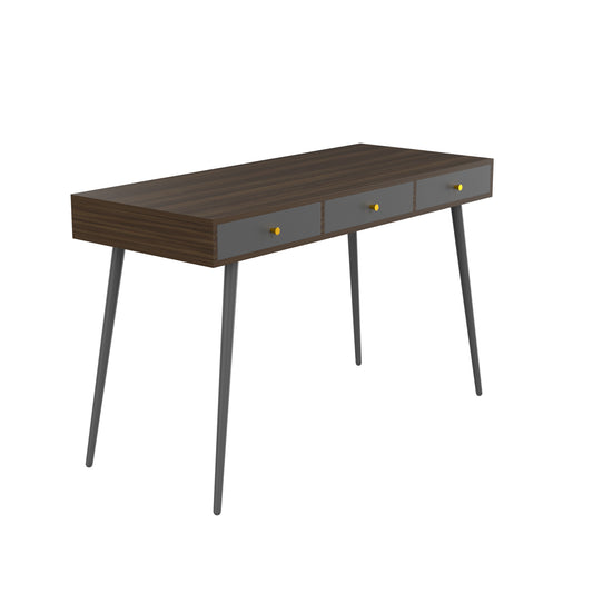 Update Writing Desk 47" with 3 Drawers|Modern Mid Century Desk for Home Office (Walnut + Dark Grey)