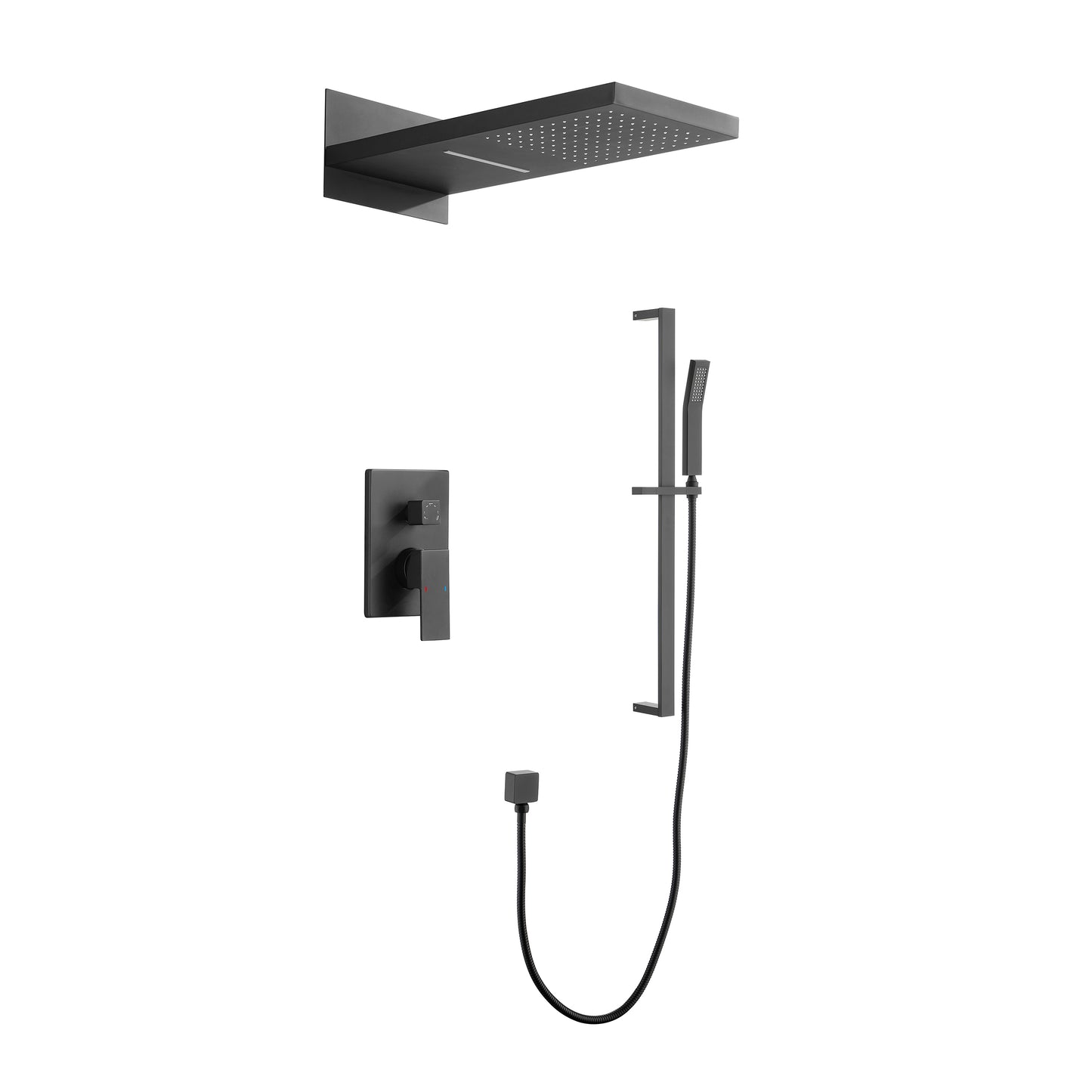 Shower System Square Bathroom Luxury Rain Mixer Shower Combo Set Pressure Balanced Shower System with Shower Head, Hand Shower, Slide Bar, Shower Arm, Hose, and Valve Trim