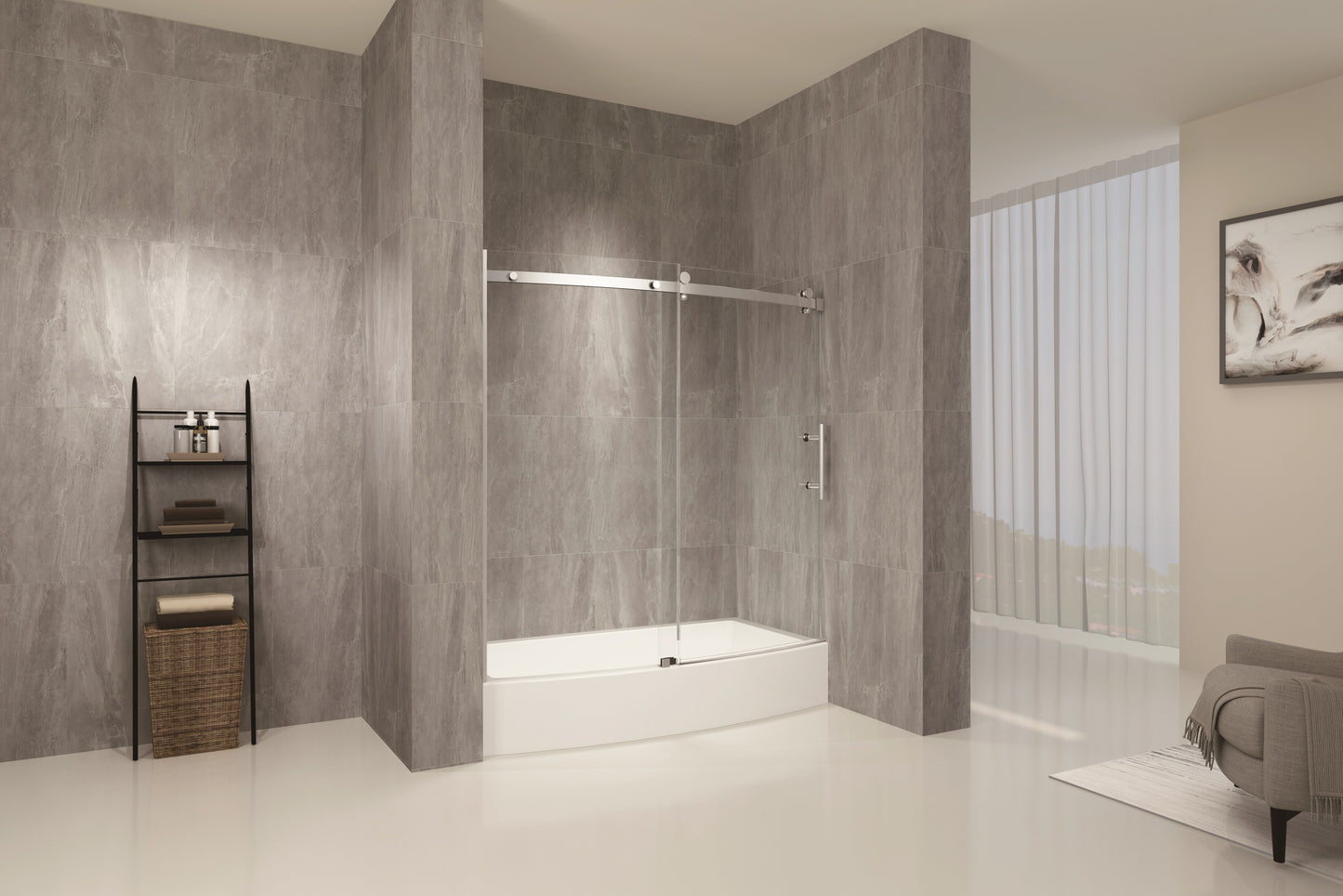 TRUSTMADE Frameless Curved Bathtub Shower Doors 60" Width x 58" Height with 1/3"(8mm) Clear Tempered Glass Finish, K07N-1